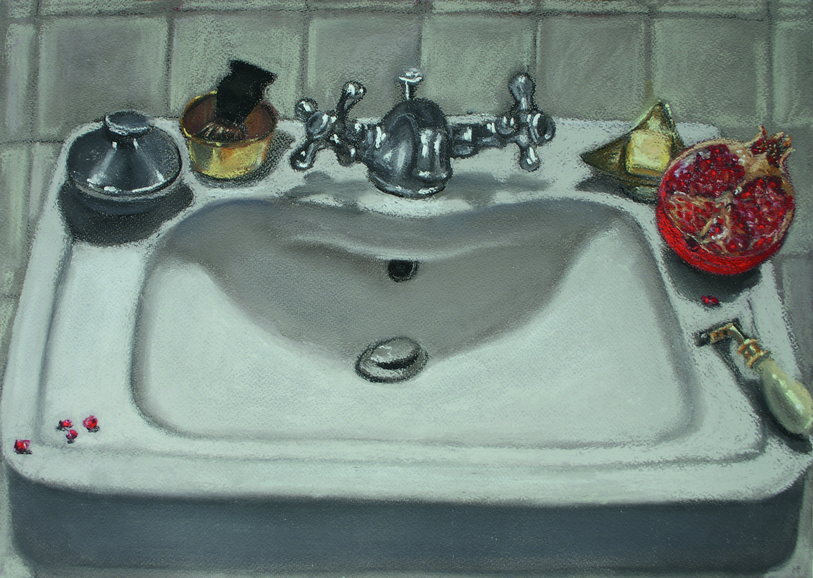 B 15)Lavabo, 2010, pastello su carta Ingres, cm 35 x 50