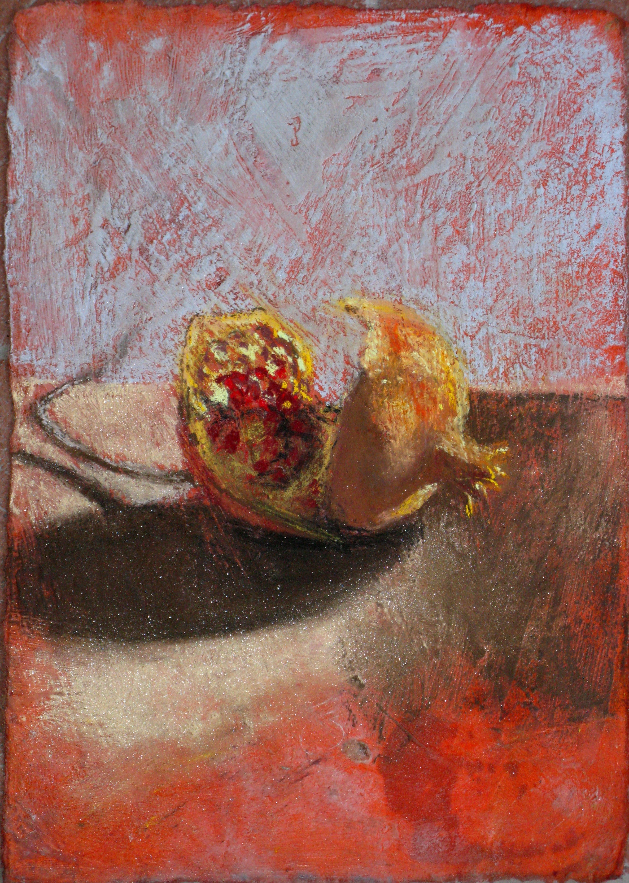 B 19) Melograno di dicembre, 2011, pastello su carta preparata a cera, 28,5x20