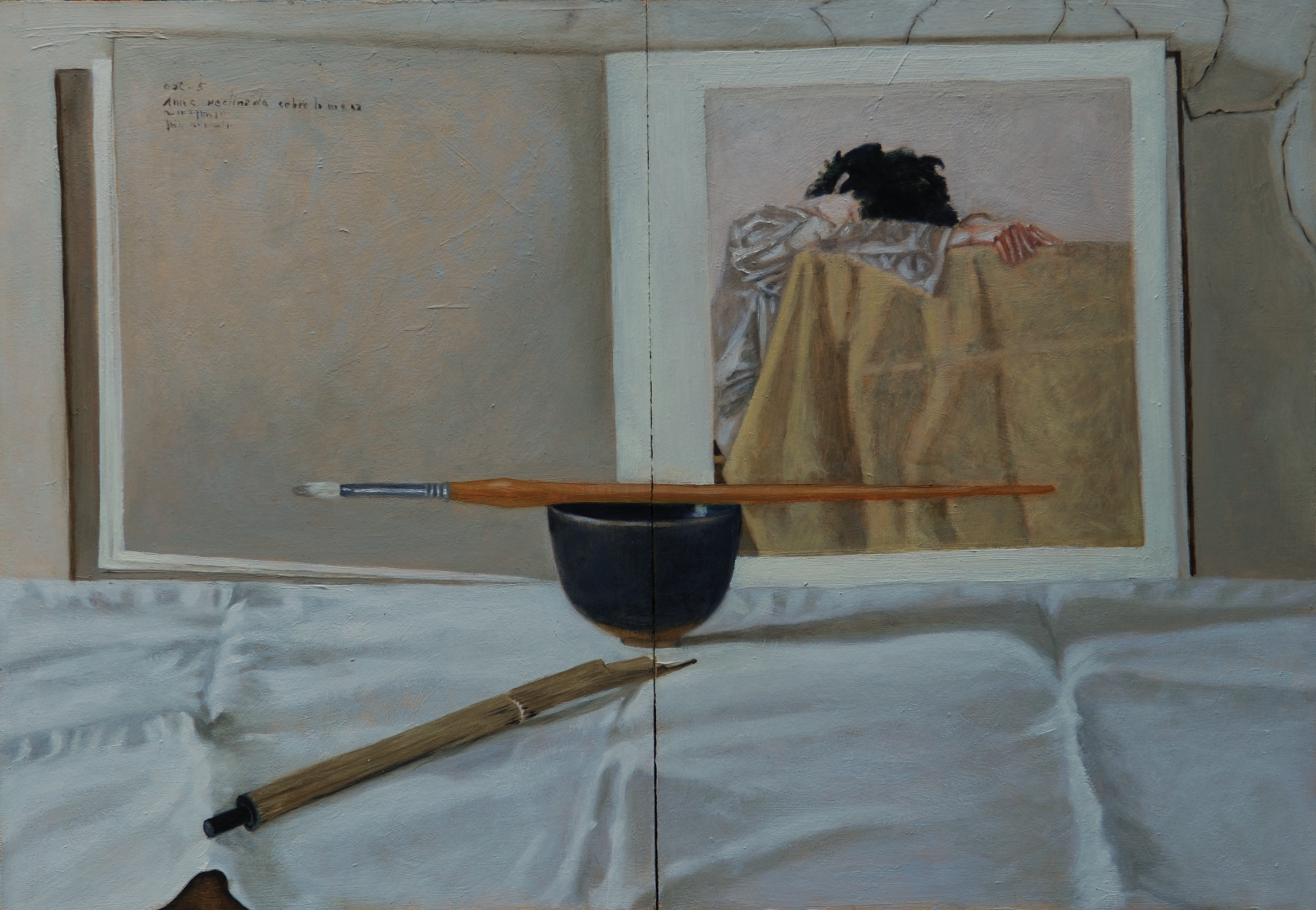 B 9) Trittico I, chiuso (Omaggio ad Arikha), 2011, olio su tavola, 55,3x38